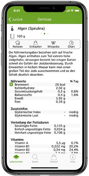 Nährwerte App iOS